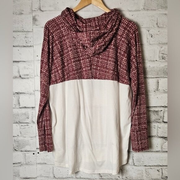 LULAROE Amber Burgundy & Cream Hoodie "Keep Warm and Bundle Up" - Picture 3 of 8